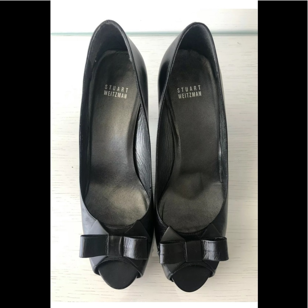 STUART WEITZMAN BLACK PEEP TOE HEELS, SIZE 10